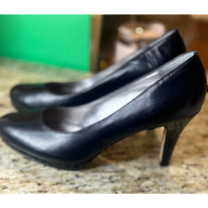 AK ANNE KLEIN WOMEN'S "WYSTERE" PLATFORM PUMPS BLACK LEATHER US SZ 8.5M